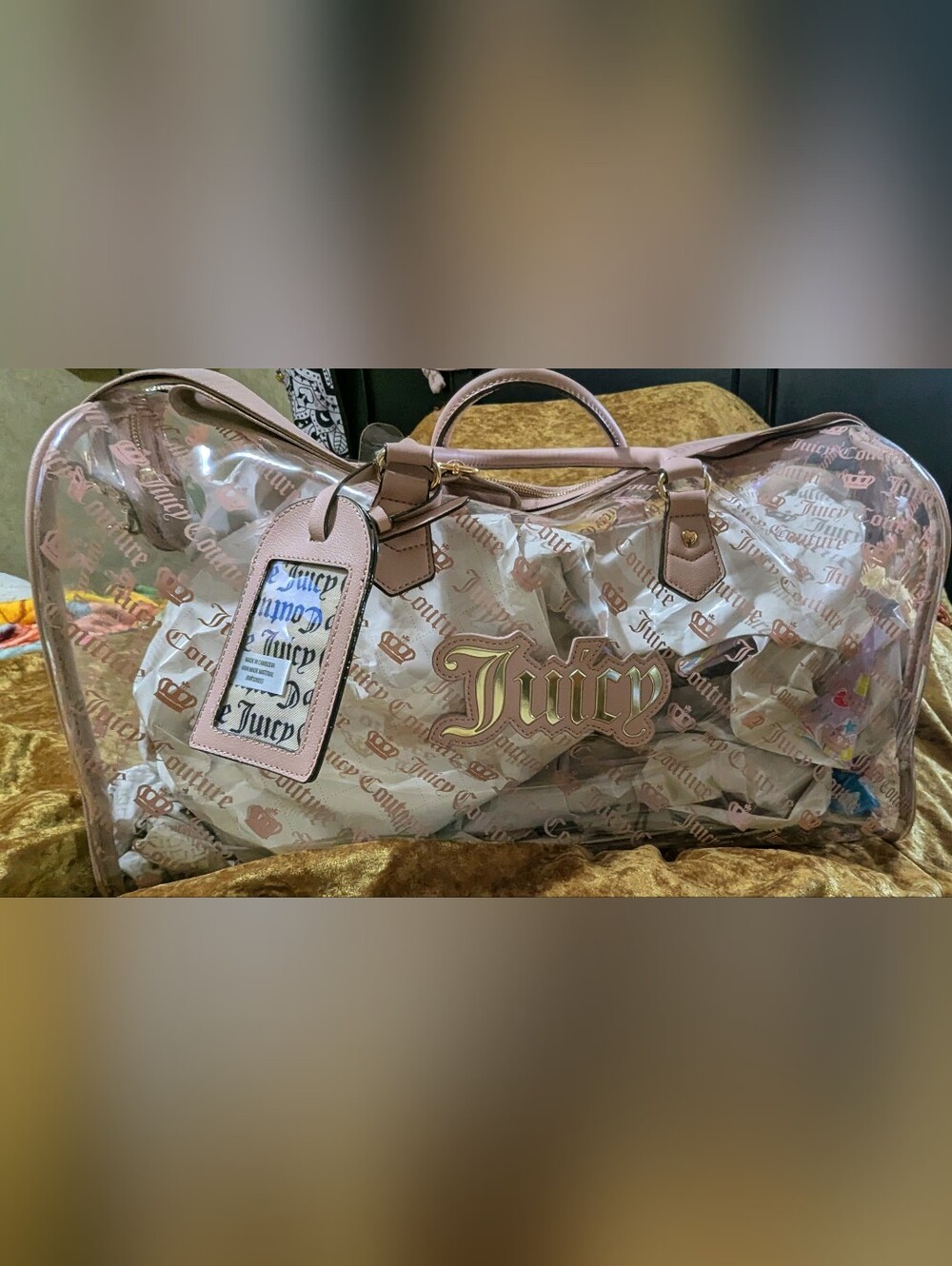 Juicy Couture Clear Duffle Travel Bag In Dusty Rose